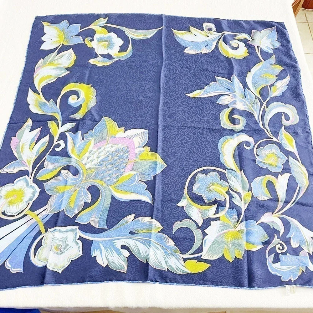 Lanvin Silk Patterned Scarf Raw Edge Detailing 100% Silk